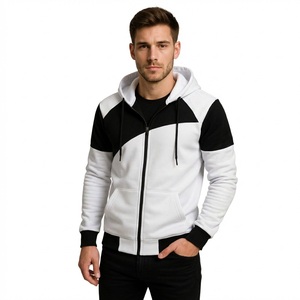 Black & <b>White</b> Diagonal Colorblock <b>Zip</b> <b>Up</b> Hoodie | Custom Men's Fleece Sweatshirt | Wholesale B2B Sourcing Bangladesh - Product Image 1