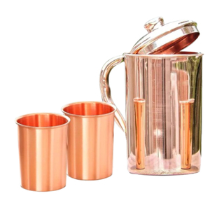 Ensemble de pichets en cuivre pour le bien-être ayurvédique, carafe à eau en cuivre martelé traditionnel pour les bienfaits pour la santé, antimicrobienne, eau pure naturelle - Product Image 2