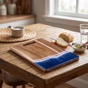 Planche à découper rectangulaire en acacia personnalisée, planche à découper artisanale pour la cuisine, planche de préparation alimentaire durable, épaisseur 1,2 cm, passe au lave-vaisselle - Product Image 3