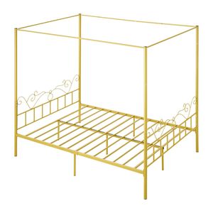 Queen Size <b>Metal</b> Canopy Bed <b>Frame</b> with Minimalist Four Posters Headboard Heavy Duty Steel Slats Support Minimalist Design - Product Image 1