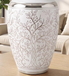 Professional Handmade Artisan Modern Handmade Ceramic Round <b>Memorial</b> Urn Decorative Tree Lotus Floral Pattern Jar - Product Image 6
