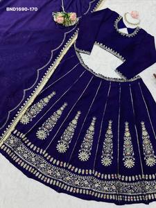 Conjunto de lehenga y blusa para mujer, de chinon pesado con bordado de hilo, color azul Can-Can, proveedor de moda femenina de la India - Product Image 6