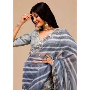 Saree imprimé numérique de créateur avec broderie Autres accessoires ethniques - Product Image 4