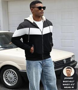 High Quality Heavyweight Drawstring and <b>Zipper</b> Closer Classic Fits Contrast Panels Long Sleeve Pull Over Hoody for Men - Product Image 3