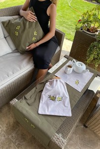 Sac à pain en coton fait main avec broderie de branche d'olivier OEM - Product Image 5