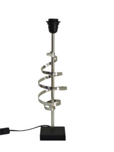 Base de Lámpara de Mesa Espiral Plateada Moderna - Elegante Lámpara de Escritorio con Diseño de Cinta Cromada y Base Cuadrada Negra - Product Image 1