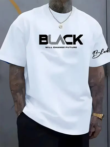 Camiseta Deportiva Transpirable de Secado Rápido para Hombre, con Estampado de Letras Negras en la Parte Delantera y en las Mangas, Cuello Redondo Ligero, para Gimnasio, Uso Diario, Casual, de Verano - Product Image 1