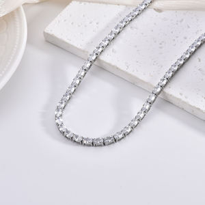 Wholesale <b>Silver</b> Unisex Oval Diamond Tennis Chain <b>Necklace</b> 4x6mm Prong <b>Set</b> Iced Out Bling Choker Fashion Jewelry - Product Image 2