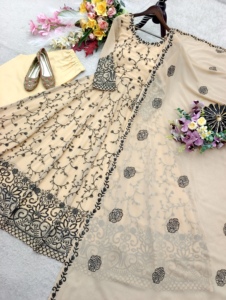 Ensemble tendance prêt-à-porter en faux georgette brodé de sequins avec pantalon en micro-soie et dupatta, costume de soirée rembourré (DD 1277) - Product Image 5