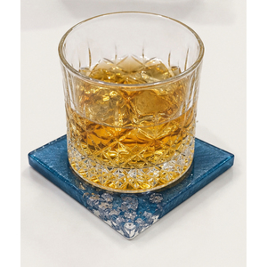 Custom Handmade Epoxy Resin <b>Coaster</b> Set with Holder Luxury Blue Drink <b>Coasters</b> Metallic <b>Silver</b> Flakes Heat Resistant Cup Mats - Product Image 6