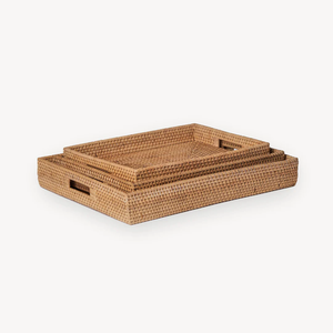 Plateau de service artisanal en rotin de qualité supérieure, avec poignées en bois massif, plateau décoratif en fibres naturelles pour le thé et le café - Product Image 5