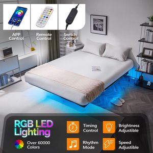 Letto singolo nero con piattaforma galleggiante in metallo, altezza 14 pollici, striscia LED integrata, presa di corrente, design semplice. - Product Image 5