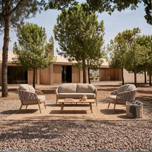 CALISTA Outdoor Rope Woven <b>Sofa</b> Set Aluminum <b>Frame</b> Garden Furniture with Teak <b>Wood</b> Table - Product Image 1