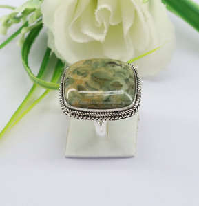 Bague de jaspe de forêt tropicale faite à la main en argent 925 pour bague de méditation de fiançailles avec des pierres précieuses en argent bijoux de forêt tropicale Rhyolite - Product Image 5