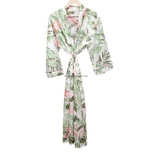 Bata de Baño para Mujer, Transpirable, de Secado Rápido, 100% Algodón, Cuello en V, Manga Larga, Estampado Floral, Estilo Kimono, Ropa de Dormir para Otoño - Product Image 3