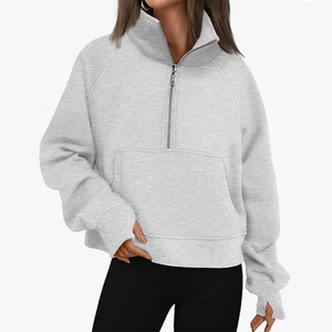 Wholesale Streetwear Women Hoodie Cotton Custom Logo Women Hoodie Turtleneck Half Zipper-Up Hoodies Breathable And Comfortable - Product Image 1