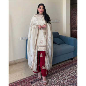 Belle combinaison de travail brodée à séquences pour femmes avec Plazzo et Dupatta - Product Image 1