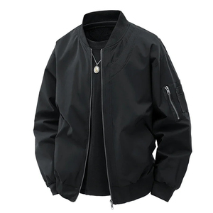 Chaqueta Bomber de PU Gris Claro para Hombre, Corte Regular, Cierre de Cremallera, Cuello Camisero, Color Sólido, Estilo Casual, Ropa de Otoño - Product Image 2