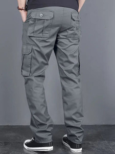 Men's Gray <b>Cargo</b> <b>Pants</b> Multiple Pockets Casual Canvas Straight Fit High <b>Waist</b> <b>Elastic</b> <b>Waist</b> Spring Wear OEM 2026 - Product Image 3