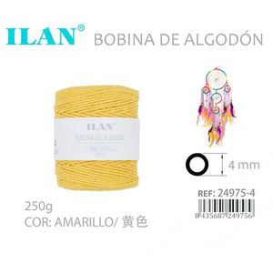 Cuerda de algodón Ilan en bobina de 4 mm, amarilla, 250 g, para manualidades - Product Image 3