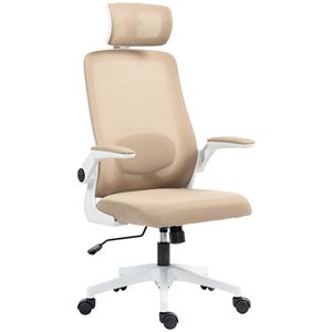 Sedia da ufficio direzionale in rete con poggiatesta girevole, braccioli ribaltabili, supporto lombare, movimento fluido, colore kaki - Product Image 1