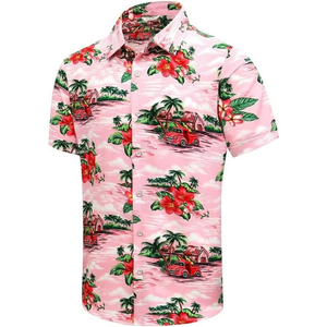 Chemise hawaïenne à imprimé voiture de plage pour homme, chemise de croisière à manches courtes boutonnée, chemise tropicale pour vacances d'été à la plage - Product Image 1