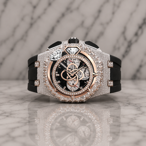 Montre de luxe à cadran rond en moissanite pour homme, bracelet entièrement serti de diamants - Product Image 1