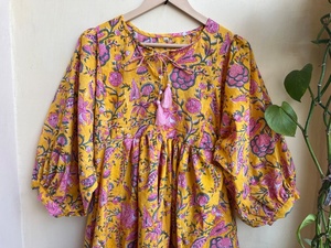 Robe Courte Bohème Florale en Coton Imprimée à la Main, Style Indien, pour Femme, avec Broderies – Collection 2026 à Succès - Product Image 2