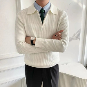 Custom <b>Men's</b> Heavy Cable Knit Classic Half Zip Turn-down Collar <b>Sweater</b> Winter Zipper Closure Anti-Wrinkle Anti-Shrink Front - Product Image 1