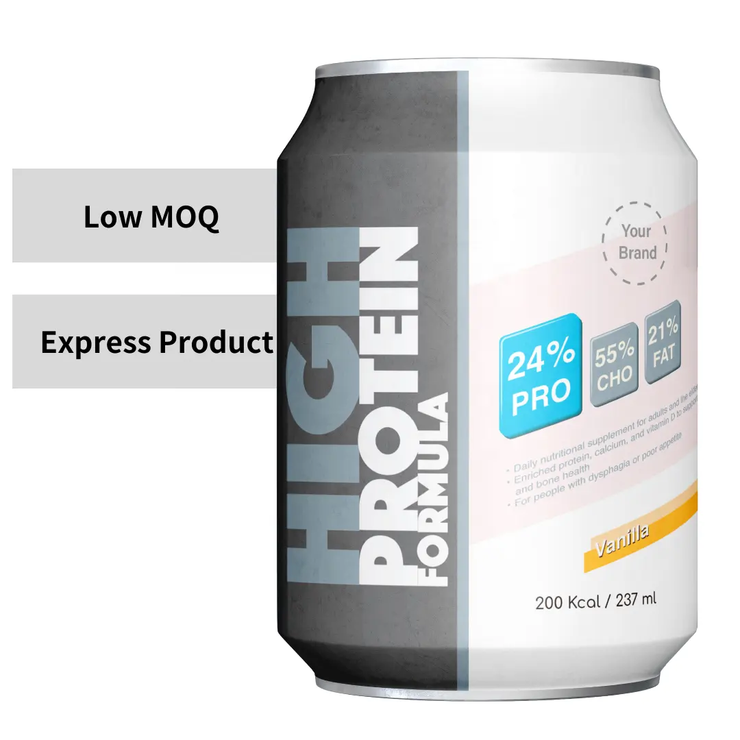 [Productos exprés] Alimentos nutritivos específicos de superalimento Venta al por mayor Bajo MOQ Proteína de suero Fórmula alta en proteínas Lata de 237ml