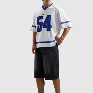 Ropa deportiva al por mayor, camiseta de fútbol americano azul y blanca personalizada, ropa deportiva unisex de poliéster y malla, camiseta de fútbol. - Product Image 4