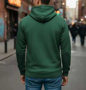 Sweat à capuche pour homme en molleton 100% coton vert uni, coupe classique, avec poche avant, respirant, écologique, doublé, manches longues - Product Image 3