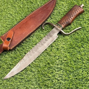 Cuchillo hecho a mano de acero de Damasco de 15 pulgadas con mango de madera de palisandro, espaciador de latón y bolster de Damasco - Product Image 5
