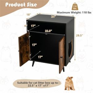 Brown Wood Double-Door Cat Litter Box with Storage Furniture for Nightstand Side Table or End Table Use - Product Image 3