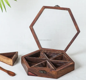 กล่องไม้ Masala ทำด้วยมือ, กล่องเครื่องเทศทำจากไม้มาซาลาแดบบ้าพร้อมกระจกจากอินเดีย - Product Image 4