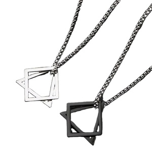 Wholesale Personalized Hollow-out Triangular Silver & Black Plated Stainless Steel Link Chain Pendant Necklace for Men - Product Image 1