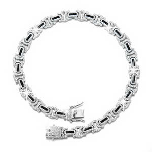 Iced Out Byzantine Link <b>Chain</b> Necklace VVS Moissanite 925 Sterling Silver Black Accents Platinum Gold Plated Made <b>Copper</b> Metal - Product Image 5