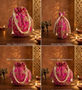 Sac Potli en Soie Fait Main Brodé avec Cordon, Pochette Traditionnelle, Cadeau de Mariage, Logo Personnalisé, Mariée, Fête de Diwali - Product Image 5