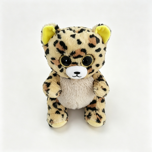Peluche léopard personnalisée, poils duveteux, oreilles et pattes jaunes, yeux avec bordure dorée scintillante. - Product Image 2