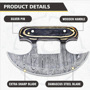 Cuchillo para Pizza de Acero de Damasco Hecho a Mano con Mango de Madera Paka y Patrón de Gota de Lluvia, Ecológico, con Cuero Genuino - Product Image 2