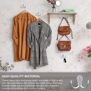 Modern Stainless Steel Double <b>Hook</b> Wall Mount Heavy Duty Rust Resistant Clothing Hanger Set of 4 - Product Image 2