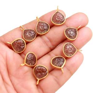 Pendentif fleur en quartz fumé naturel, charme en argent sterling 925, pendentif cœur en pierre précieuse sculpté à la main, 12 mm, pour la création de bijoux - Product Image 2