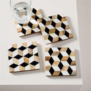 Juego de Posavasos de Madera Cortados con Láser Personalizados al por Mayor - Posavasos Hexagonales Antideslizantes y Resistentes al Calor - Mantel de Madera con Diseño Moderno a Rayas - Product Image 2