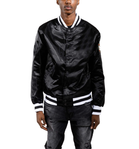 Venta al por mayor de diseño personalizado de los hombres de satén de seda Varsity chaqueta de cierre de cremallera Logotipo de color Letterman béisbol equipo desgaste chaqueta de Bombardero - Product Image 2