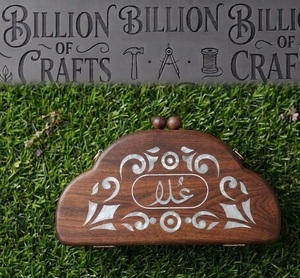 Boîte à monnaie en bois artisanale indienne traditionnelle avec incrustation de nacre, motif floral classique haut de gamme, sac de mariage imprimé en typographie - Product Image 2