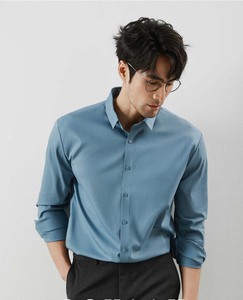 Chemises décontractées respirantes pour hommes, coupe confortable et décontractée, imprimé rayé, Kemeja Pria Lengan Panjang pour le travail - Product Image 1