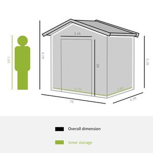 Casetta da Giardino in Metallo 7FT X 4FT per Esterni, Grigio/Bianco con Doppia Porta, Organizzatore per Attrezzi da Giardino e Patio - Product Image 3