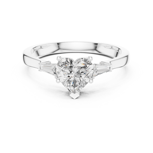 Bague de fiançailles en moissanite taille cœur à trois pierres, or rose, argent 925, avec pierres latérales baguette coniques, pour femme - Product Image 5