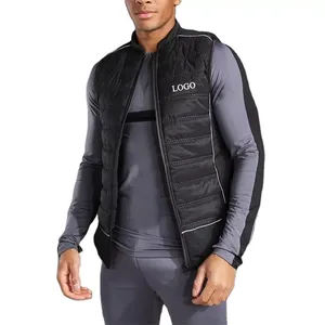 Gilet matelassé sans manches noir pour homme, col montant, coupe-vent, polyester, bande réfléchissante, veste sportive d'automne - Product Image 1