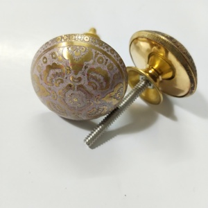 Mother of Pearl and <b>Brass</b> Door <b>Knob</b> with Ornate Detailing Premium Stone Hardware for Classic Home Interiors - Product Image 4